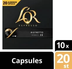 L'OR Espresso Ristretto Koffiecups - Intensiteit 11/12 - 10 X 20 Capsules -Koffiemelk Winkel 1200x1160