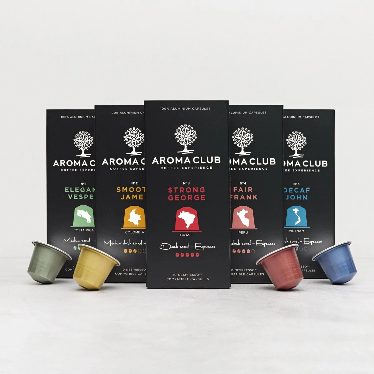 Aroma Club - Nespresso Compatible Capsules (120 St.) - No. 2 Smooth James - Intensiteit 3/5 - Espresso & Lungo - 100% Aluminium Koffiecups 8 Aroma Club - Nespresso Compatible Capsules (120 St.) - No. 2 Smooth James - Intensiteit 3/5 - Espresso & Lungo - 100% Aluminium Koffiecups - Afbeelding 6