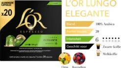 L'OR Lungo Elegante Koffiecups - Intensiteit 6/12 - 10 X 20 Capsules -Koffiemelk Winkel 1200x677