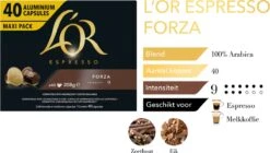 L'OR Espresso Forza Koffiecups - Intensiteit 9/12 - 4 X 40 Capsules -Koffiemelk Winkel 1200x678