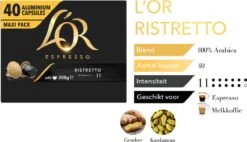 L'OR Espresso Ristretto Koffiecups - Intensiteit 11/12 - 4 X 40 Capsules -Koffiemelk Winkel 1200x691 1