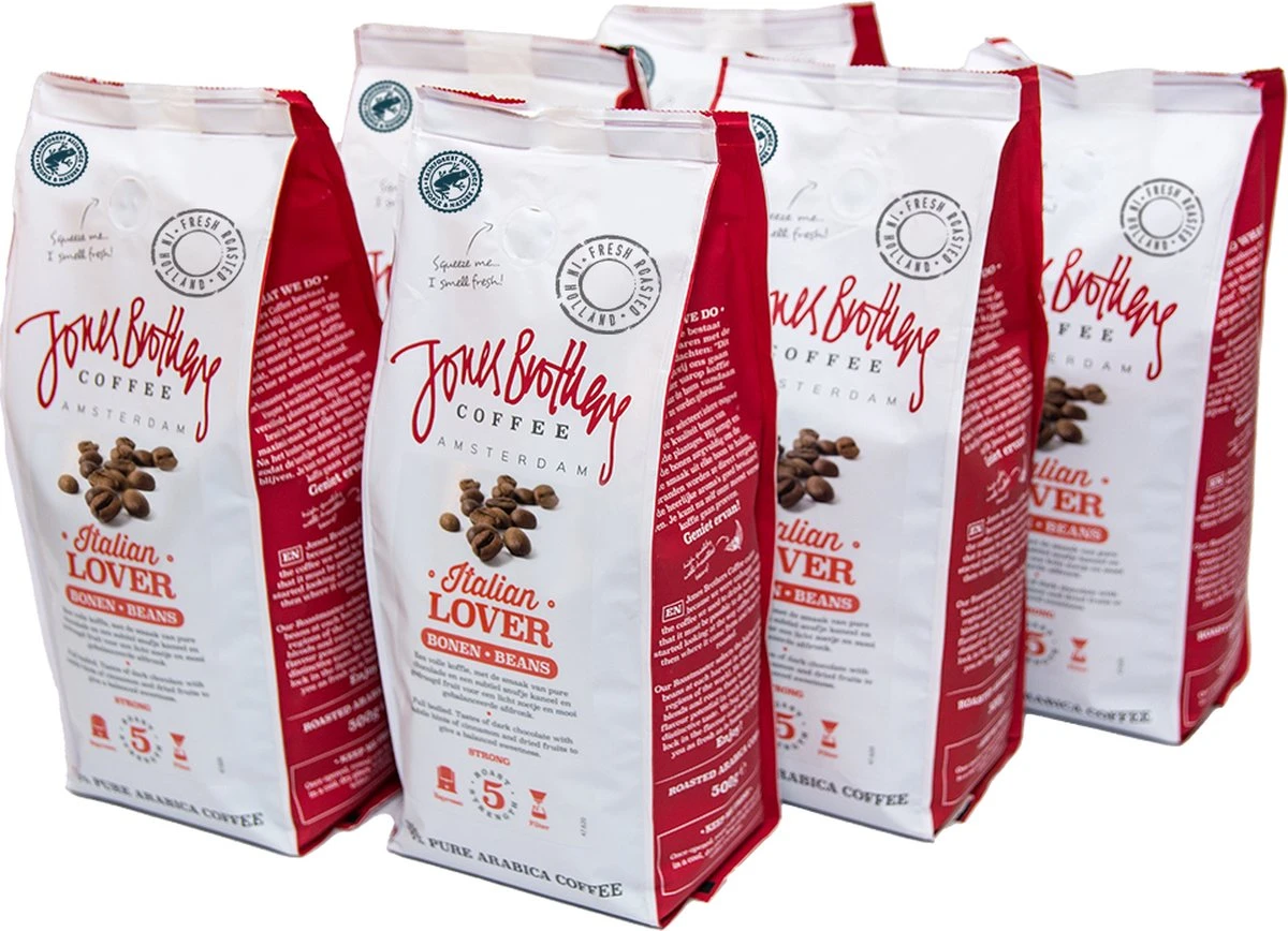 Jones Brothers Coffee Koffiebonen Italian Lover – 6 X 500 Gram 7 Jones Brothers Coffee Koffiebonen Italian Lover – 6 X 500 Gram - Afbeelding 5