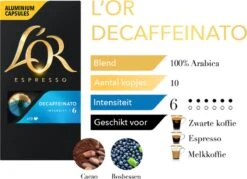 L'OR Espresso Decaffeinato Koffiecups - Intensiteit 6/12 - 10 X 10 Capsules -Koffiemelk Winkel 1200x868