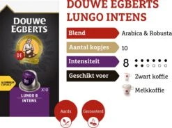 Douwe Egberts Lungo Intens Koffiecups - Intensiteit 8/12 - 10 X 10 Capsules -Koffiemelk Winkel 1200x894