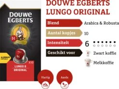Douwe Egberts Lungo Original Koffiecups - Intensiteit 6/12 - 10 X 10 Capsules 14 Douwe Egberts Lungo Original Koffiecups - Intensiteit 6/12 - 10 X 10 Capsules -Koffiemelk Winkel 1200x895 1