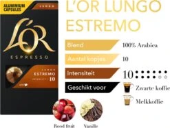 L'OR Lungo Estremo Koffiecups - Intensiteit 10/12 - 10 X 10 Capsules -Koffiemelk Winkel 1200x907