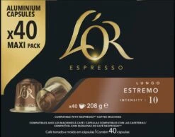 L'OR Lungo Estremo Koffiecups - Intensiteit 10/12 - 4 X 40 Capsules -Koffiemelk Winkel 1200x942 2