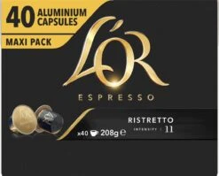 L'OR Espresso Ristretto Koffiecups - Intensiteit 11/12 - 4 X 40 Capsules -Koffiemelk Winkel 1200x965 2