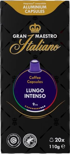 Gran Maestro Italiano - Lungo Intenso - Koffiecups - Nespresso Compatibel Capsules - Krachtige Smaak - 6 X 20 Cups 12 Gran Maestro Italiano - Lungo Intenso - Koffiecups - Nespresso Compatibel Capsules - Krachtige Smaak - 6 X 20 Cups -Koffiemelk Winkel 550x1200 2