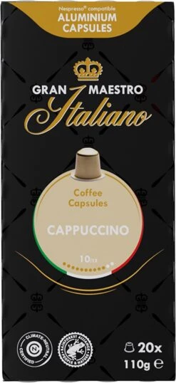 Gran Maestro Italiano - Cappuccino - Koffiecups - Nespresso Compatibel Capsules - Intense Smaak - 6 X 20 Cups -Koffiemelk Winkel 551x1200