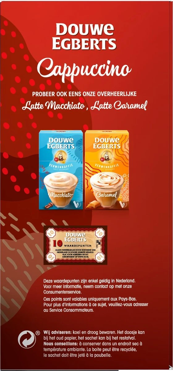 Douwe Egberts Verwenkoffie Cappuccino Oploskoffie - 5 X 10 Zakjes 9 Douwe Egberts Verwenkoffie Cappuccino Oploskoffie - 5 X 10 Zakjes - Afbeelding 7