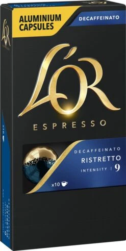 L'OR Espresso Ristretto Decaffeinato - Intensiteit 9/12 - 10 X 10 Capsules -Koffiemelk Winkel 603x1200