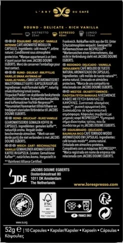 L'OR Espresso Vanille Koffiecups - 10 X 10 Capsules -Koffiemelk Winkel 606x1200 12