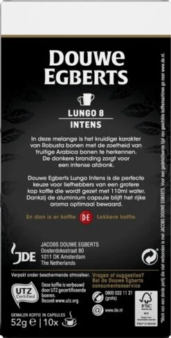 Douwe Egberts Lungo Intens Koffiecups - Intensiteit 8/12 - 10 X 10 Capsules -Koffiemelk Winkel 607x1200