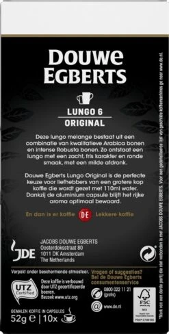 Douwe Egberts Lungo Original Koffiecups - Intensiteit 6/12 - 10 X 10 Capsules 13 Douwe Egberts Lungo Original Koffiecups - Intensiteit 6/12 - 10 X 10 Capsules -Koffiemelk Winkel 607x1200 8