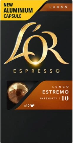 L'OR Lungo Estremo Koffiecups - Intensiteit 10/12 - 10 X 10 Capsules -Koffiemelk Winkel 612x1200
