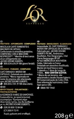 L'OR Lungo Estremo Koffiecups - Intensiteit 10/12 - 4 X 40 Capsules -Koffiemelk Winkel 750x1200