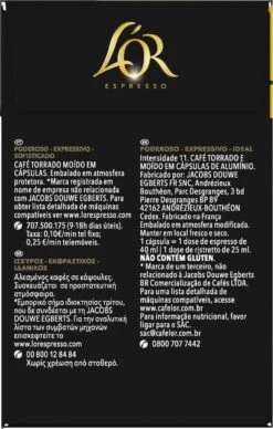 L'OR Espresso Ristretto Koffiecups - Intensiteit 11/12 - 4 X 40 Capsules -Koffiemelk Winkel 764x1200