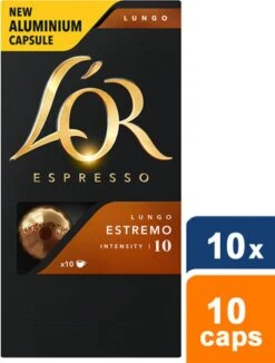 L'OR Lungo Estremo Koffiecups - Intensiteit 10/12 - 10 X 10 Capsules -Koffiemelk Winkel 909x1200